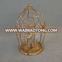 Indoor using decorative metal birdcage with glass jar candle holder for home decoration